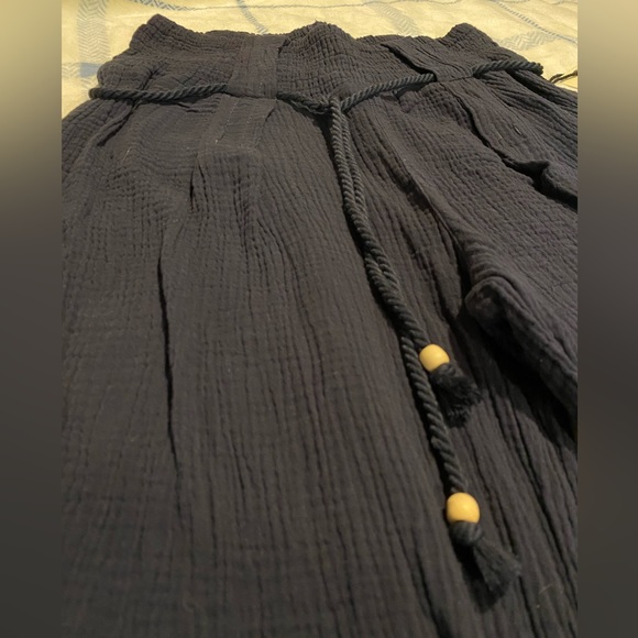 NWT navy blue high waisted draped pants with rope belt - Picture 2 of 7